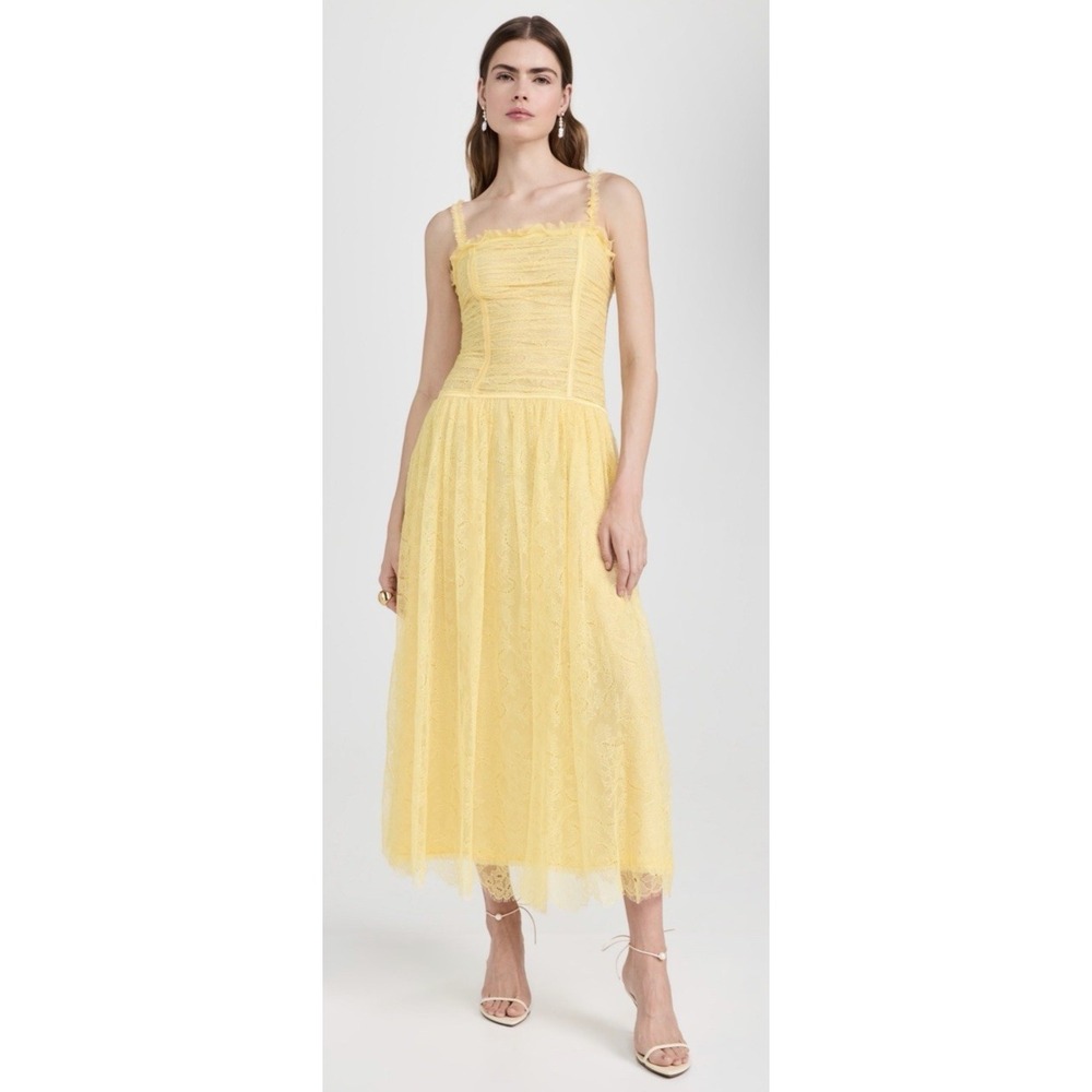 Ulla Johnson Women Size 0 Florelle Chantilly Lace Midi Dress Lemonbalm